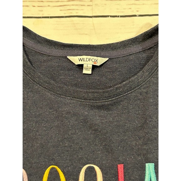 Wildfox Large Social Embroidered Sweatshirt Long Sleeve Lightweight - Picture 3 of 7